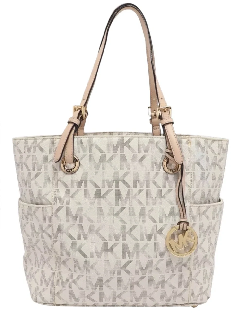Michael Kors Jet Set Cream-Beige Logo Tote with Gold Hardware Signature print